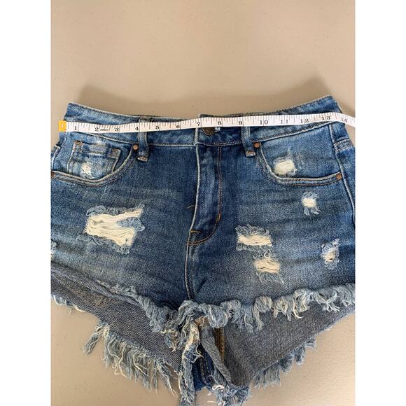 PacSun Bullhead High Rise Festival Short Cut off Denim Distressed Shorties 25 - Picture 6 of 8